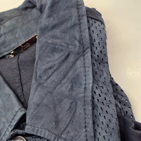 VTG La Matta Men's Jacket Perforated Suede Linen Size 56 Button Up Blue Italy - Picture 10 of 16